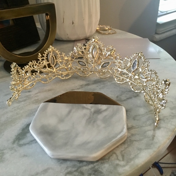 Gold Crystal Rhinestone Embellished Wedding Crown - Picture 8 of 8